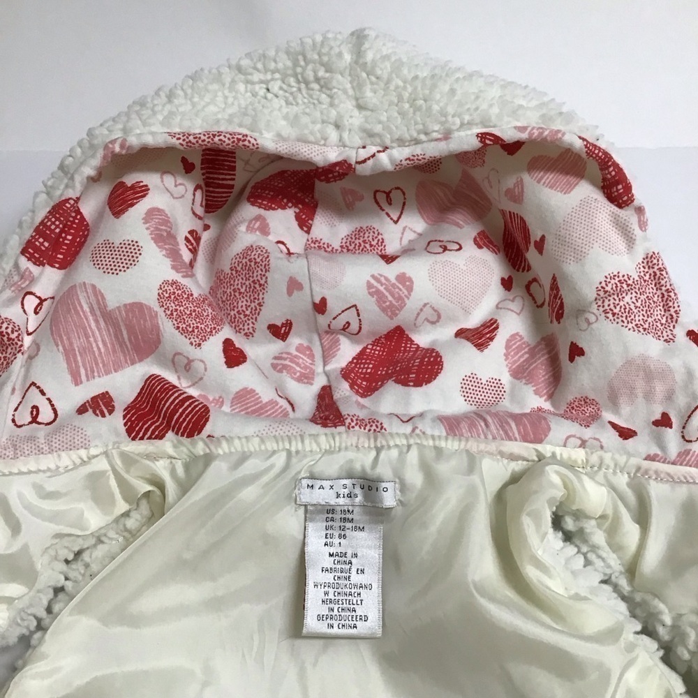 Valentine Red Hearts Vest Max Studio Kids Sherpa Zip Hoodie SZ 18 mos Toddler - Picture 3 of 16